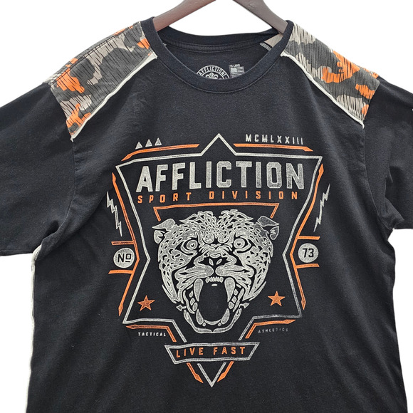 Affliction Shirt Men's XXL Short Sleeve Black Tactical Sport Camo Graphic Tee - Picture 3 of 12